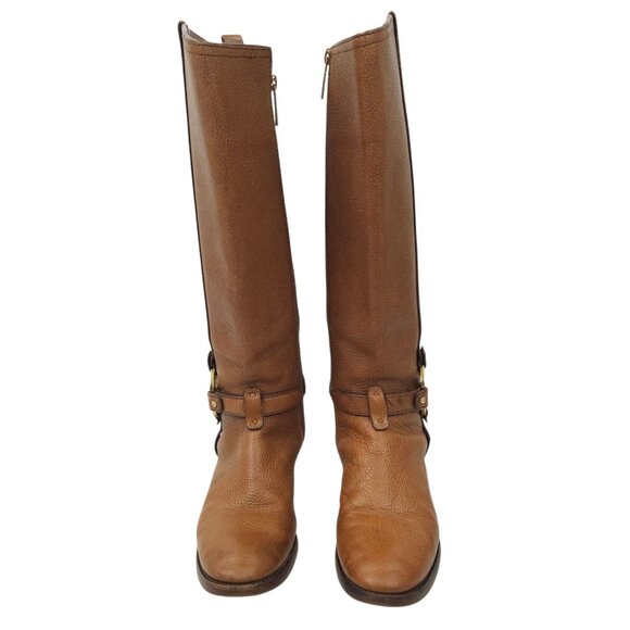 Tory Burch Amanda Tall Riding Boots READ Brown Leather Size 6.5 Side Zip Logo - Picture 11 of 15